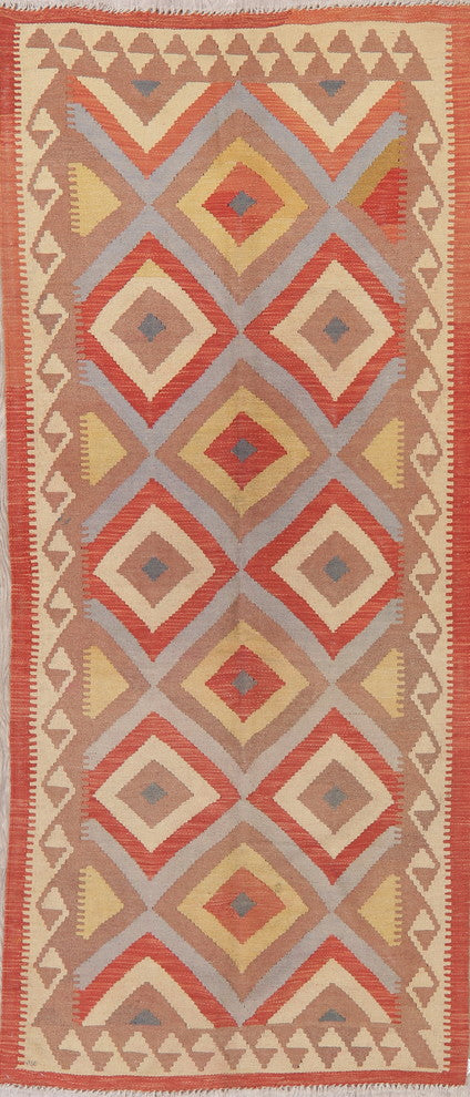 Kilim Turkish Flat-Woven Oriental Traditional Pure Wool Runner Rug, 8'3"X3'6"