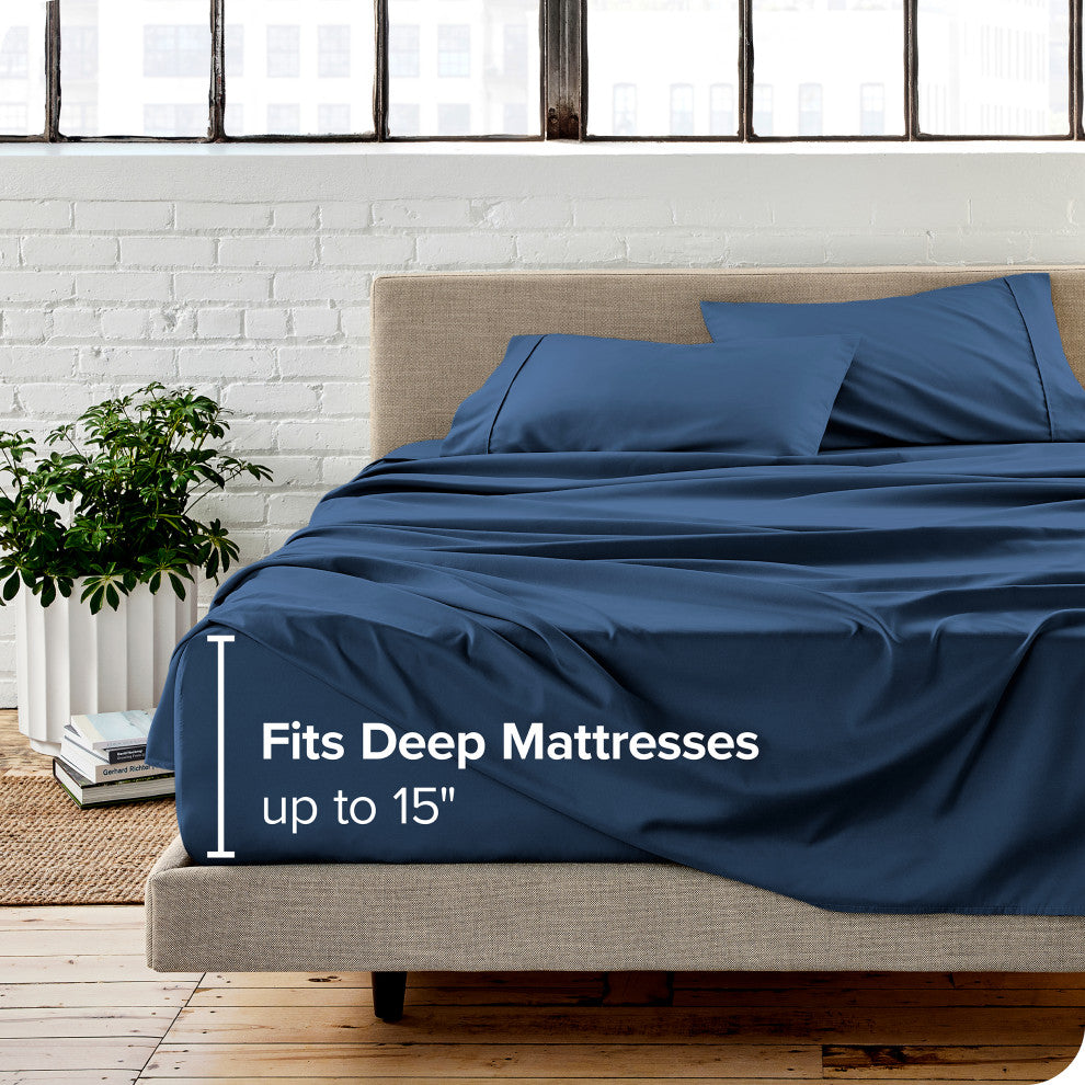 Bare Home 1800 Microfiber Sheet Set, Dark Blue, King