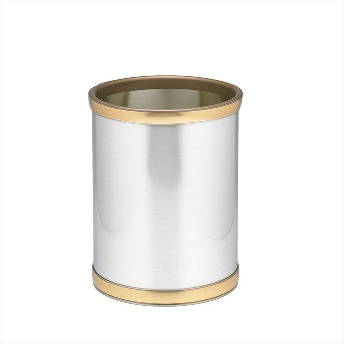 Kraftware Mylar Brushed Chrome and Brass Round Wastebasket