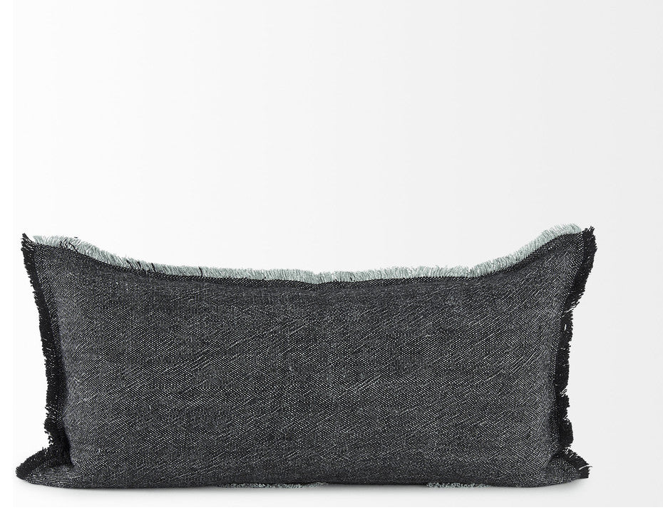 Dark Gray Fringed Lumbar Throw Pillow Cover