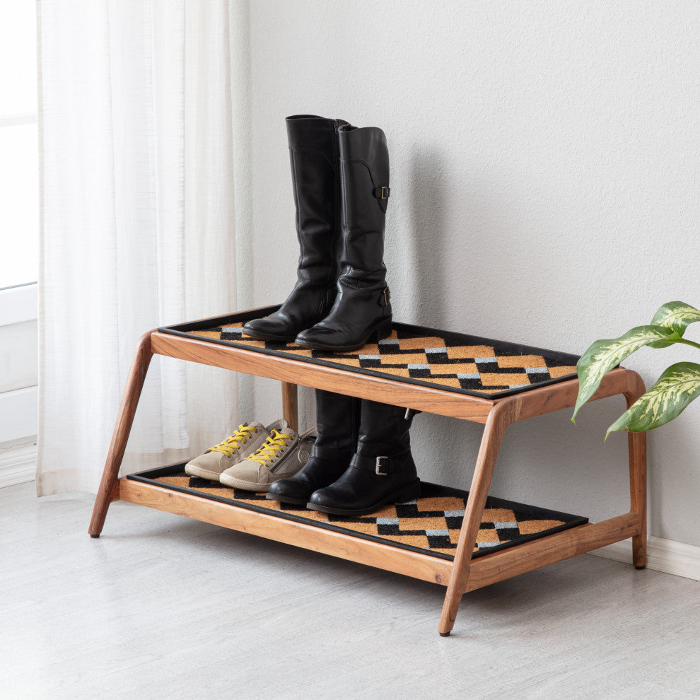 Double-Tier Natural Stand With 3-Pair Rubber Boot Trays Mt. Tam