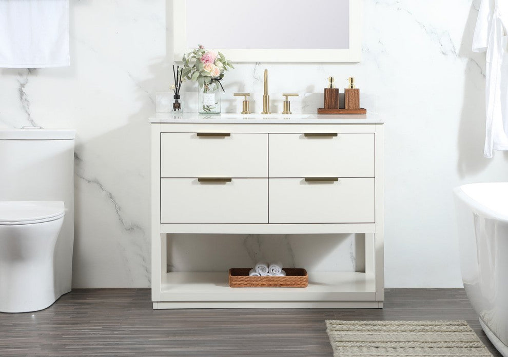 42" Single Bathroom Vanity, White, With Backsplash