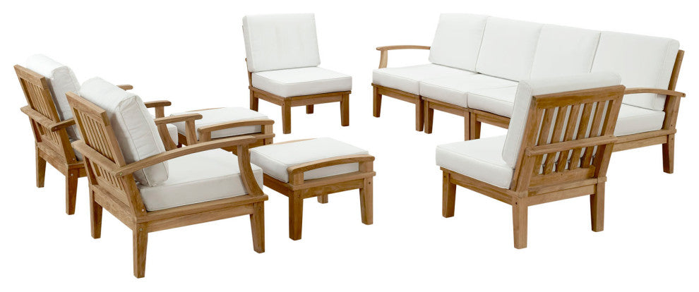 Modway Marina 10 Piece Outdoor Patio Teak Set, Natural White