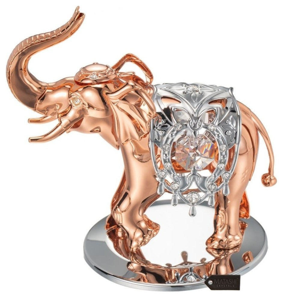 Rose Gold and Silver Color Crystal Studded Elephant Ornament