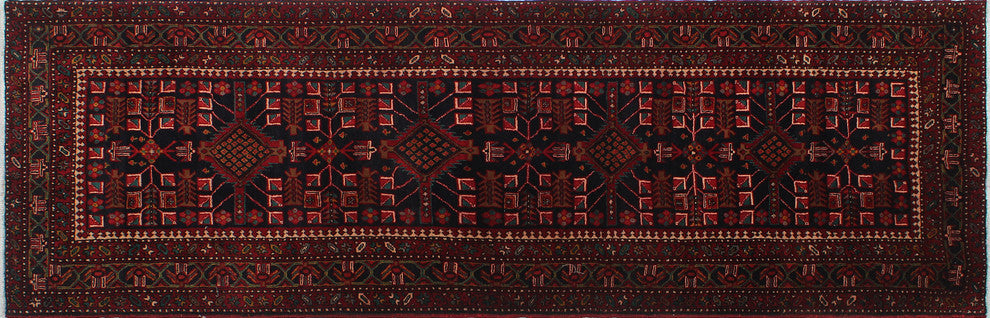 Fine Vintage Distressed Akdas Blue Runner, 3'7x11'2