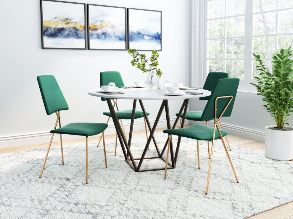 Dining Chair, Set of 2, Steel Metal, Fabric, Green, Gold, Kitchen Cafe Bistro