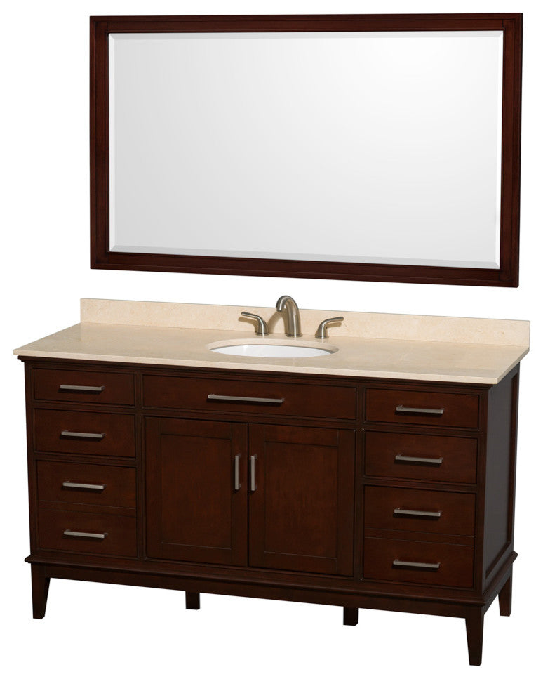 Hatton 60" Dark Chestnut Single Vanity, Ivory Marble Top, Um Rd Sink, 56"