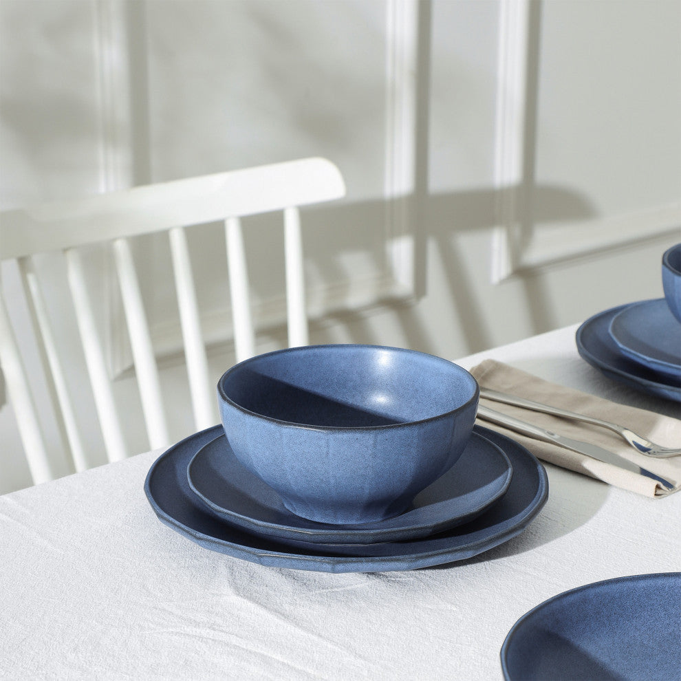 Stone Lain Rio Stoneware 24-Piece Dinnerware Set, Blue