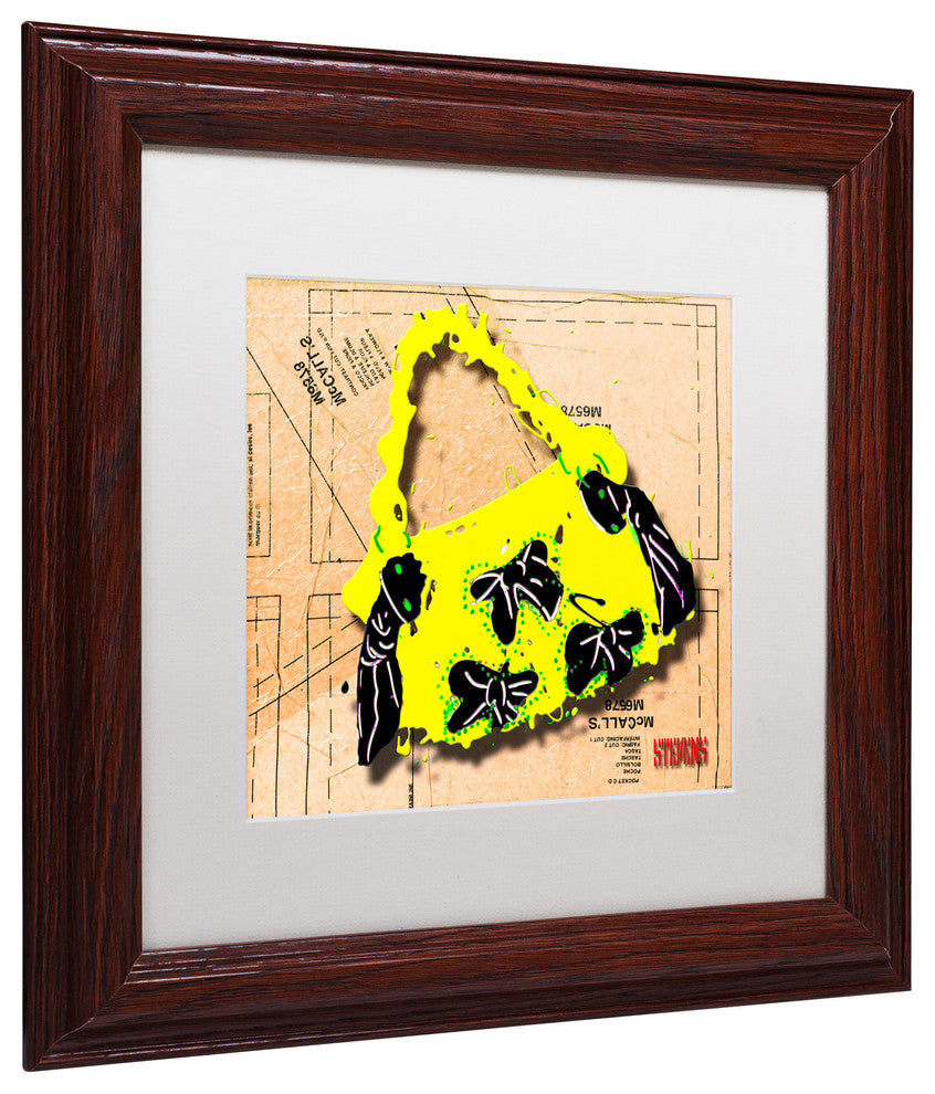 ''Bow Purse Black on Yellow'' Matted Framed Canvas Art by Roderick Stevens