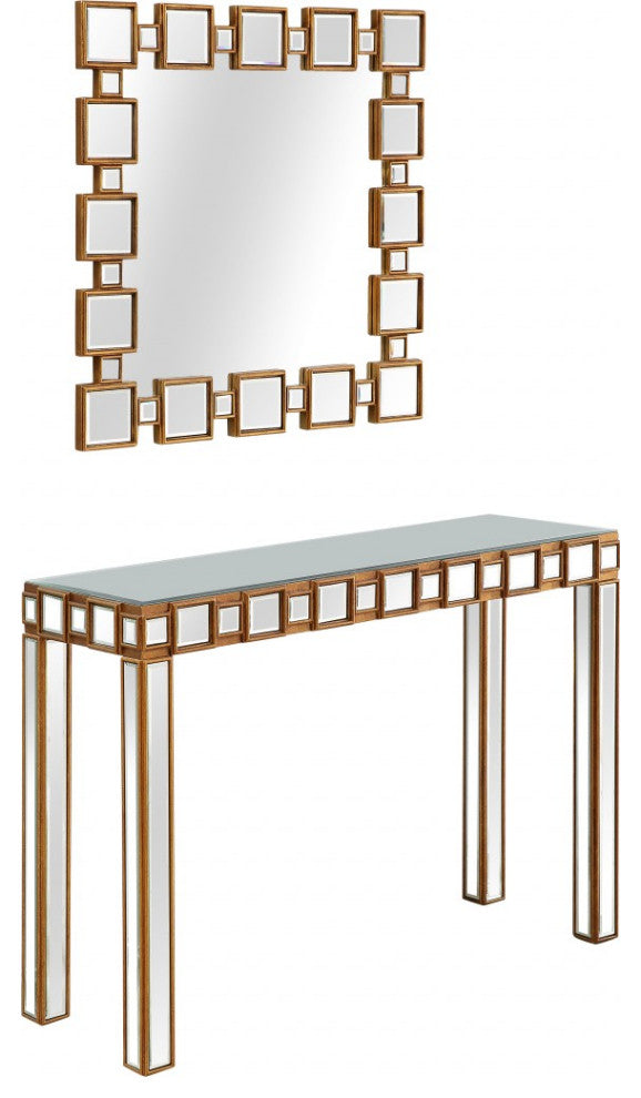 Square Reflective Mirror and Console Table