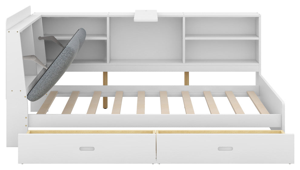 Gewnee Wood Twin Size platform bed with Storage Headboard