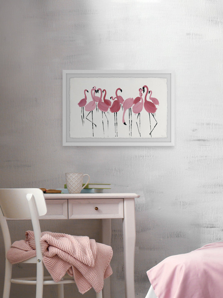 "Flamingo Squad" Framed Painting Print, 30"x20"