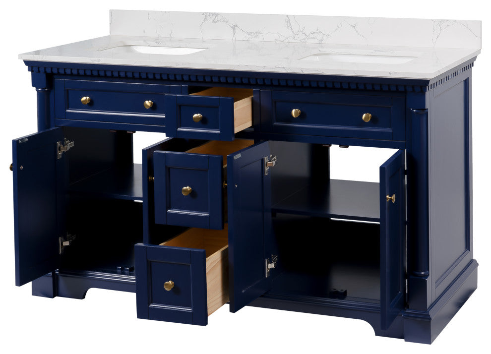 Sydney 60" Bathroom Vanity, Royal Blue, Engineered Marble, Double Sink