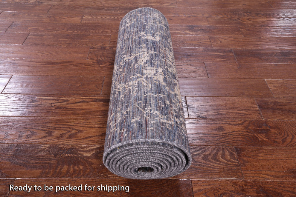 2' 6" X 14' 3" Runner Modern Wool and Silk Hand Knotted Rug Q11830