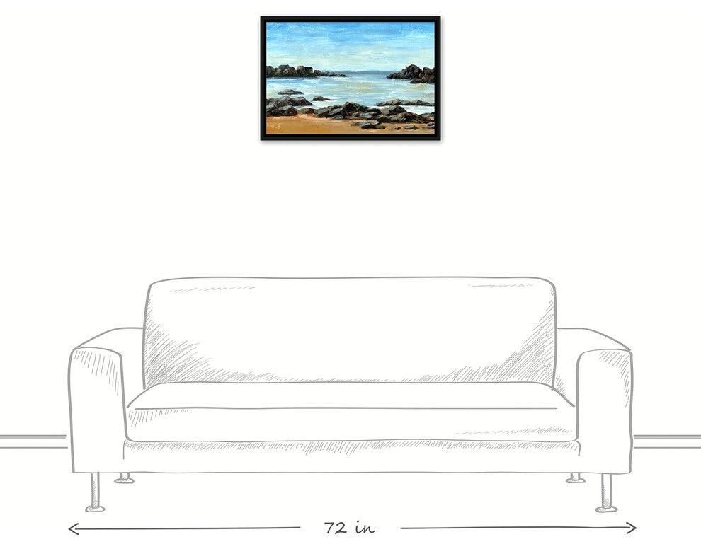 Rocky Beach Landscape 16x24 Black Floating Framed Canvas