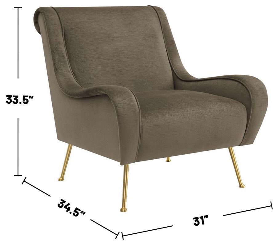 Upholstered Saddle Arms Accent Chair, Truffle and Gold