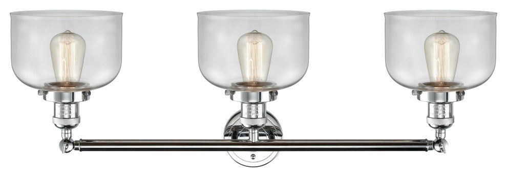 Large Bell 3-Light Bath Fixture, Clear Glass, Polished Chrome