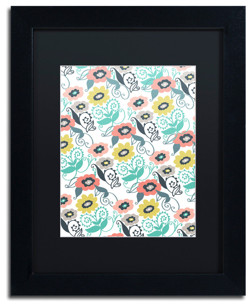 Elizabeth Caldwell 'Suzani Floral' Art, Black Frame, Black Mat, 11x14