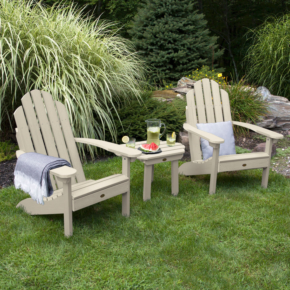 2 Classic Westport Adirondack Chairs with Side Table, Whitewash