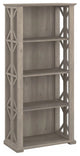Farmhouse Bookcase, Open Shelves With Geometric Accented Sides, Drifted Gray