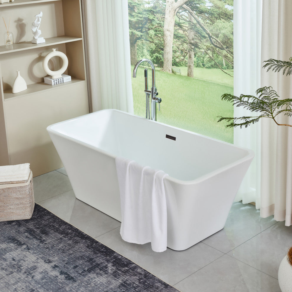 67" Acrylic Freestanding Soaking Bathtub, White/Oil Rubbed Bronze