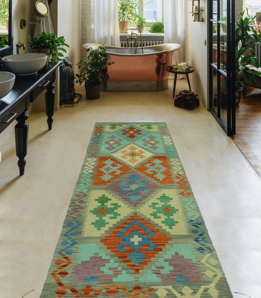 Sangat Kilim Lamia Gray/Rust Runner, 2'8x8'7