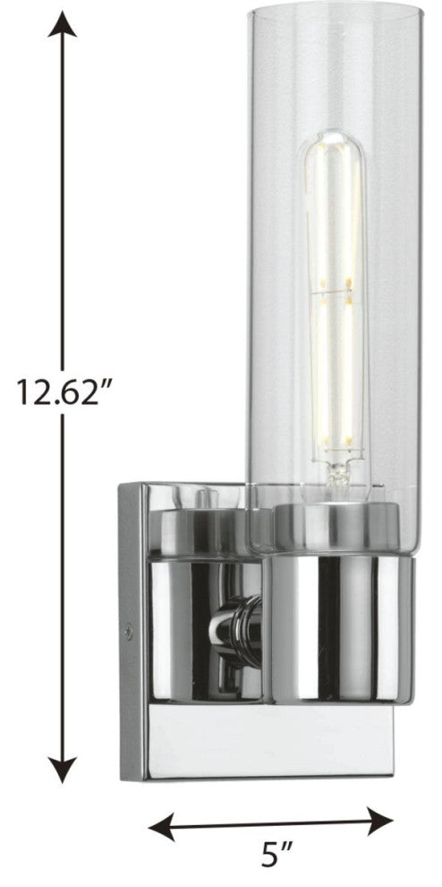 Clarion 1-Light Clear Glass Modern Wall Light, Polished Chrome