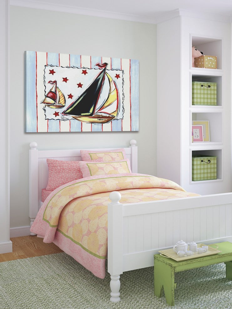 Marmont Hill, "Sailboat Blue" by Reesa Qualia Painting on Wrapped Canvas, 18x12