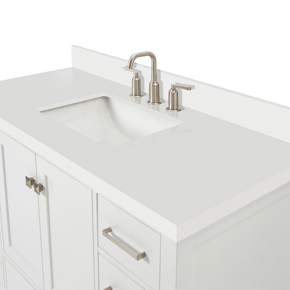 ARIEL Cambridge 49" Single Rectangle Sink Bathroom Vanity White With Quartz Top