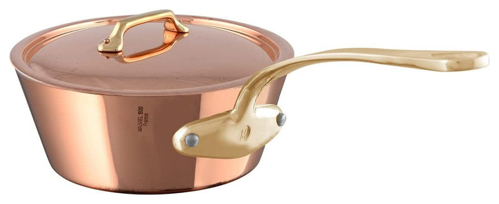 Mauviel M''200 B 2mm Copper Splayed Sautepan With Lid & Brass Handle, 3.6-qt