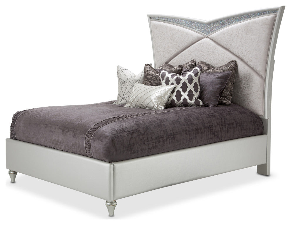 Melrose Plaza Eastern King Velvet Panel Bed, Dove Gray