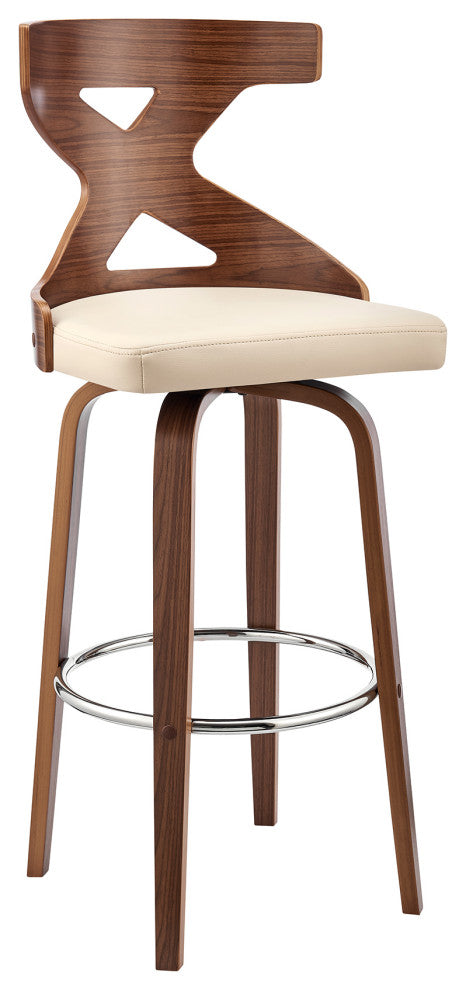 Gayle 26" Swivel Cross Back Cream Faux Leather and Walnut Wood Bar Stool