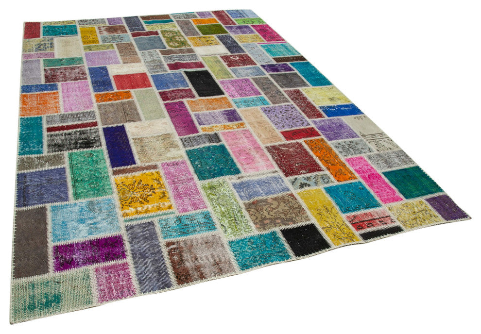 Rug N Carpet - Hand-Knotted Turkish 6' 11" x 9' 9" Vintage Patchwork Area Rug