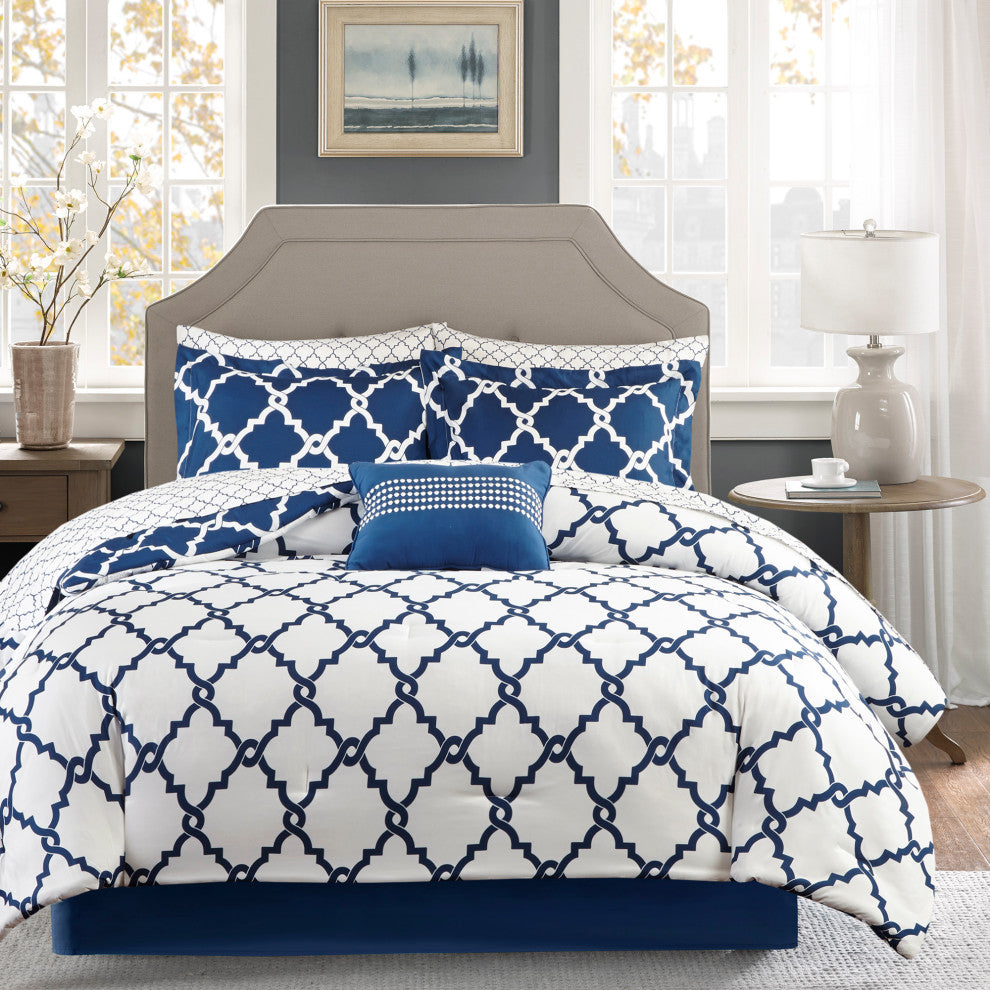 Madison Park Microfiber Printed 7-Piece Reversible Comforter Set, King