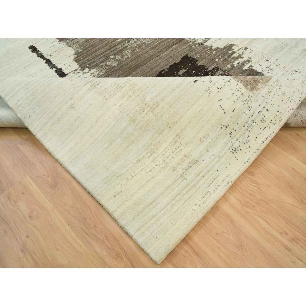 Parchment White Hand Knotted Lori Buft Gabbeh Wool Oriental Rug, 8'3"x11'3"