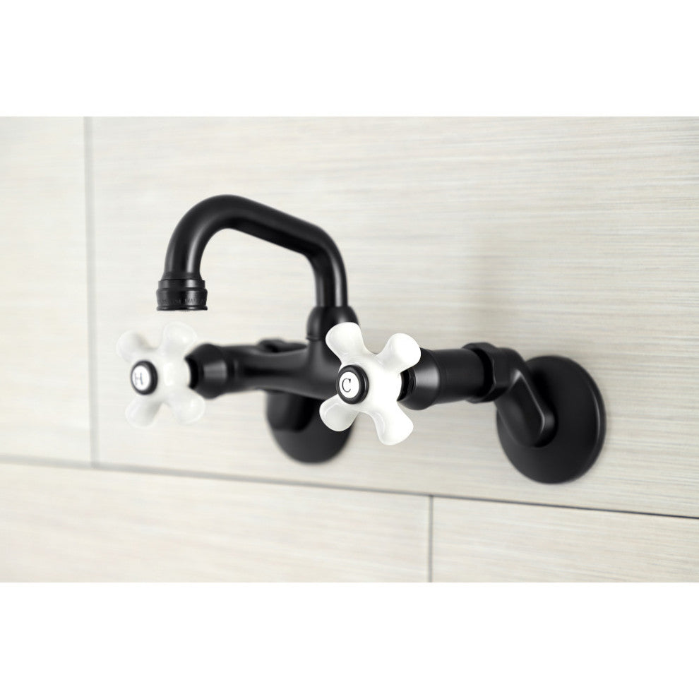 Kingston Brass KS612MB Two-Handle Wall Mount Bar Faucet, Matte Black