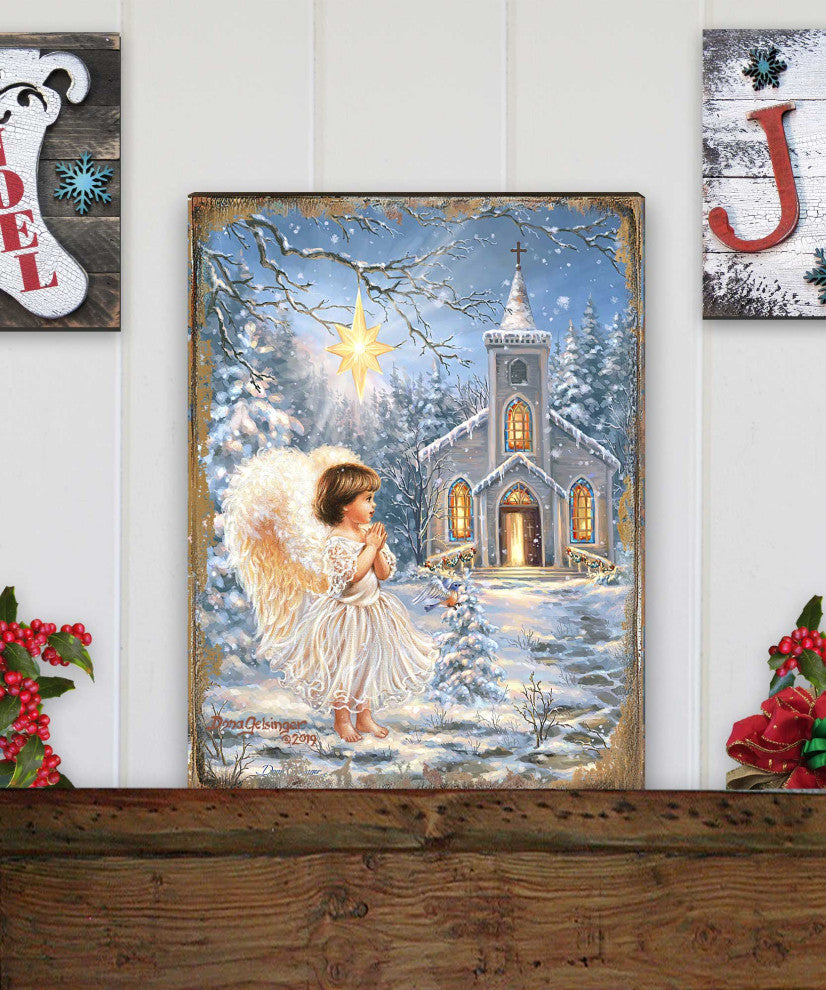 Angel at the Chapel Wooden Block, 48 X 36
