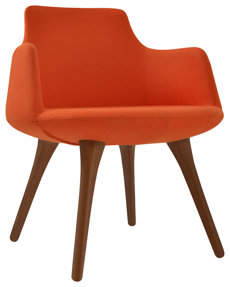 Dervish Wood Chair, Solid Beech Walnut Base, Orange Camira Wool