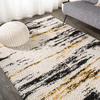 Nova Modern Bold Strie' Shag Beige/Black/Yellow 5'x8' Area Rug