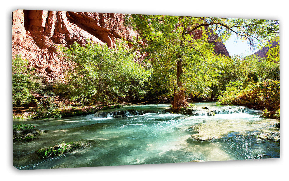 Green Spring Creek in Mountains, Landscape Wall Art on Canvas, 32"x16"