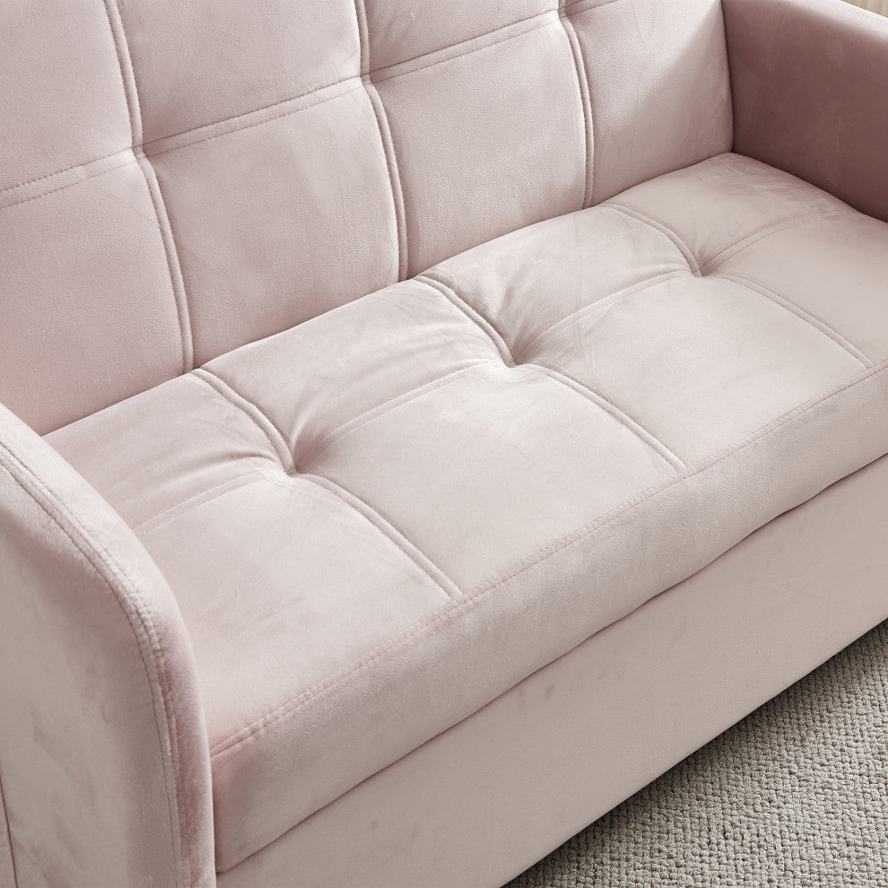 TATEUS 55.5" Twins Pull Out Sofa Bed Velvet for Small Room Pink