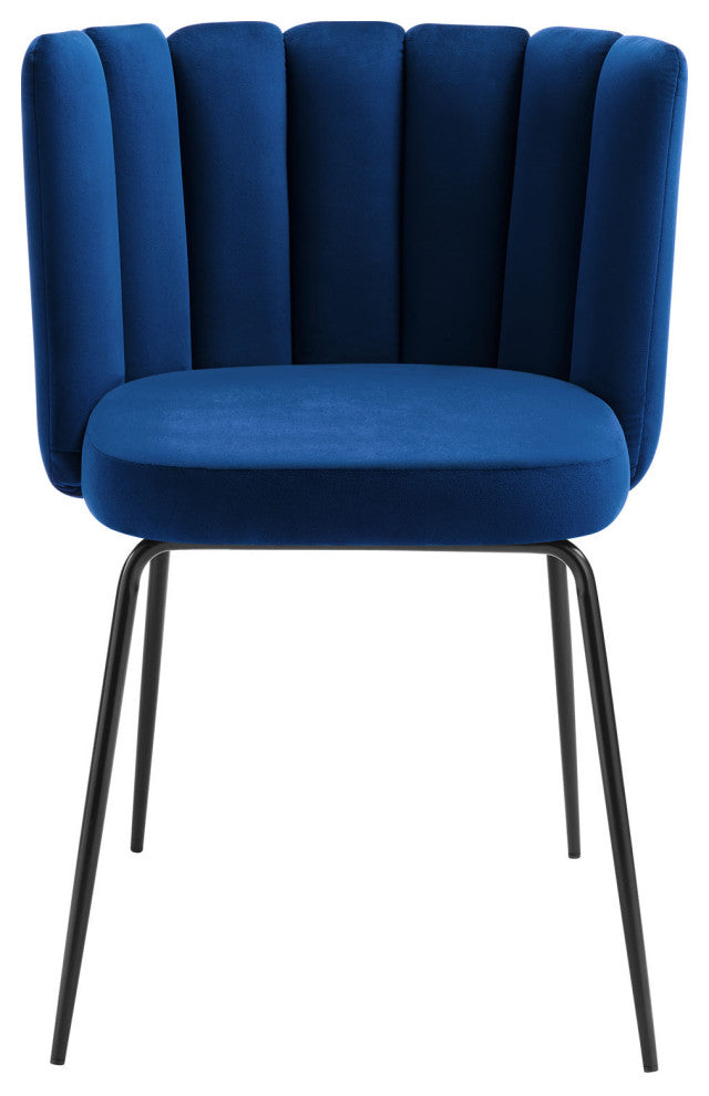 Dining Chair, Set of 2, Black Blue Navy, Velvet, Modern Cafe Bistro Hospitality