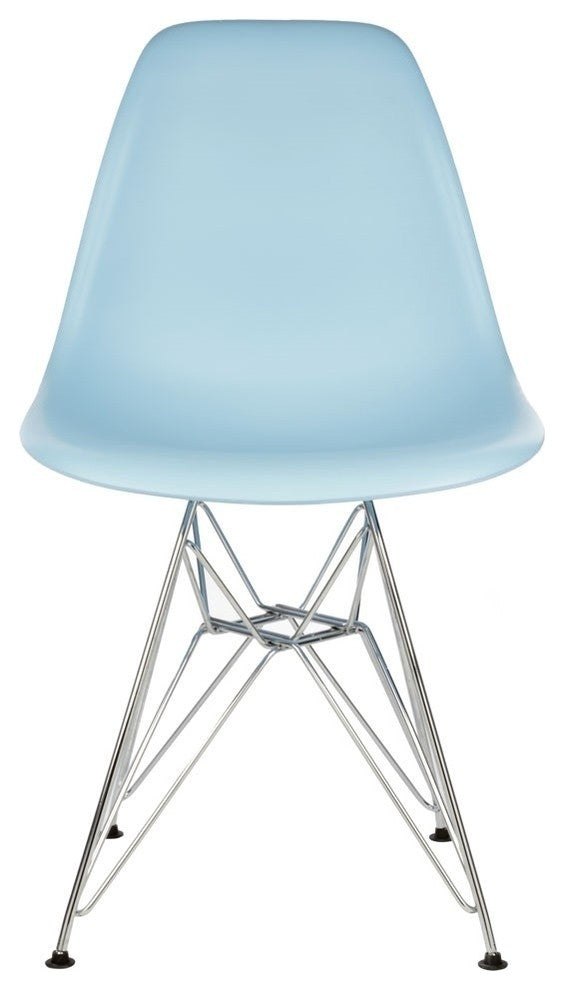 Set of 2 Light Blue Mid Century Modern Dining Shell Chair, Steel Eiffel Legs