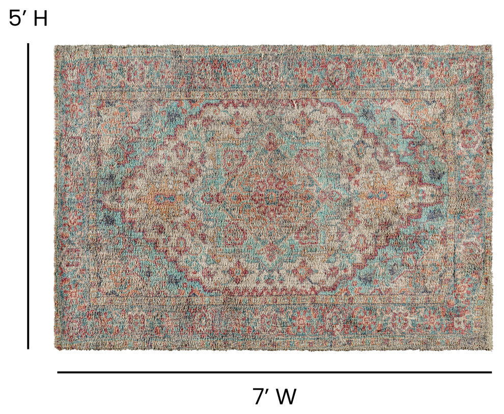 Olivia Collection Rectangle 5' x 7' Old Vintage Rugged Area Rug, Blue Multi
