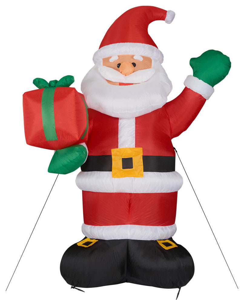 10' Tall Santa Claus Holding a Gift, Blow Up Inflatable With Lights