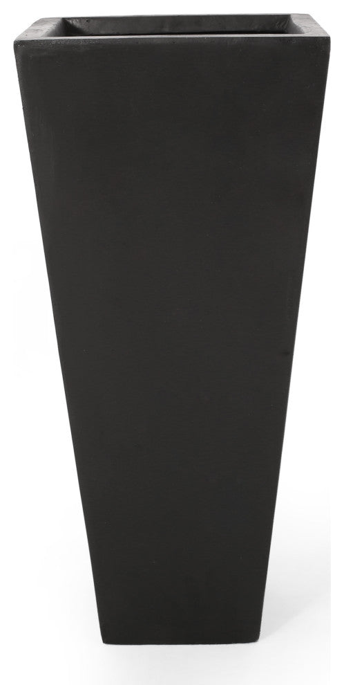 Ephraim Outdoor Medium and Small Cast Stone Planter Set, Matte Black