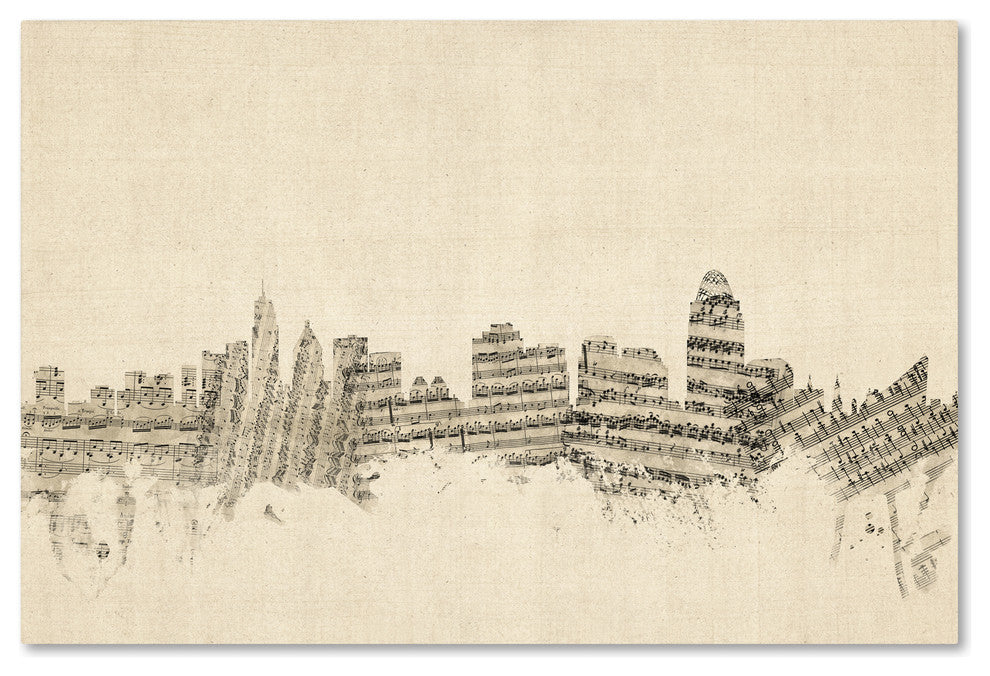 'Cincinnati, Ohio Skyline Sheet Music' Canvas Art by Michael Tompsett