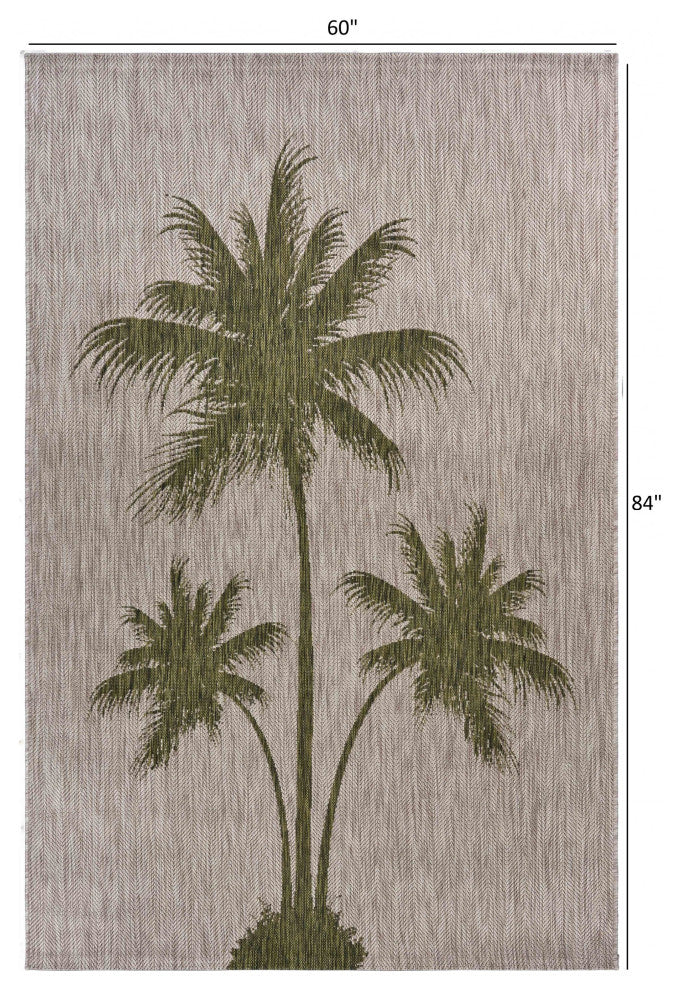 5' X 7' Beige Floral Indoor Outdoor Area Rug