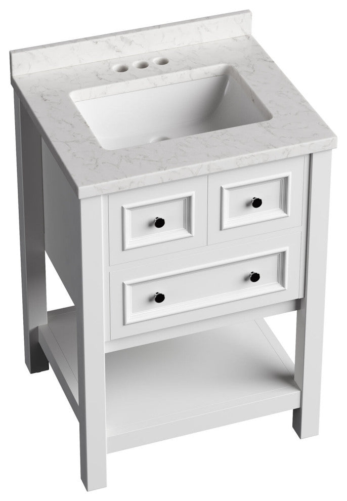 Tremont 24" Bathroom Vanity, Sink, Top, 1 Drawer, Bottom Shelf, White