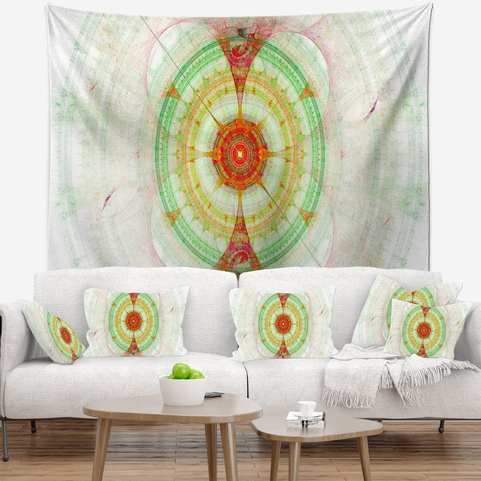 Cabalistic Fractal Green Sphere Abstract Wall Tapestry, 39"x32"